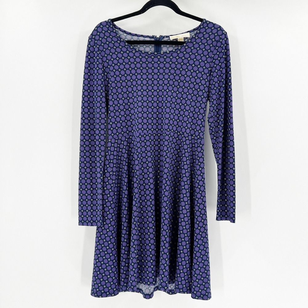 Michael Kors Fit Flare‎ Dress Womens Small Purple Blue Excellent Geometric